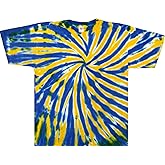Blue & Gold Spiral Tie Dye T Shirt – Unisex, 100% Cotton, Hand Dyed in USA, Short Sleeve Casual Festival Tee