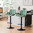 YOUTASTE Light Green Bar Stools Set of 2 Counter Height Bar Stool with Back, PU Leather Upholstered Barstools Modern Adjustable Swivel Bar Chairs for Home Kitchen Island