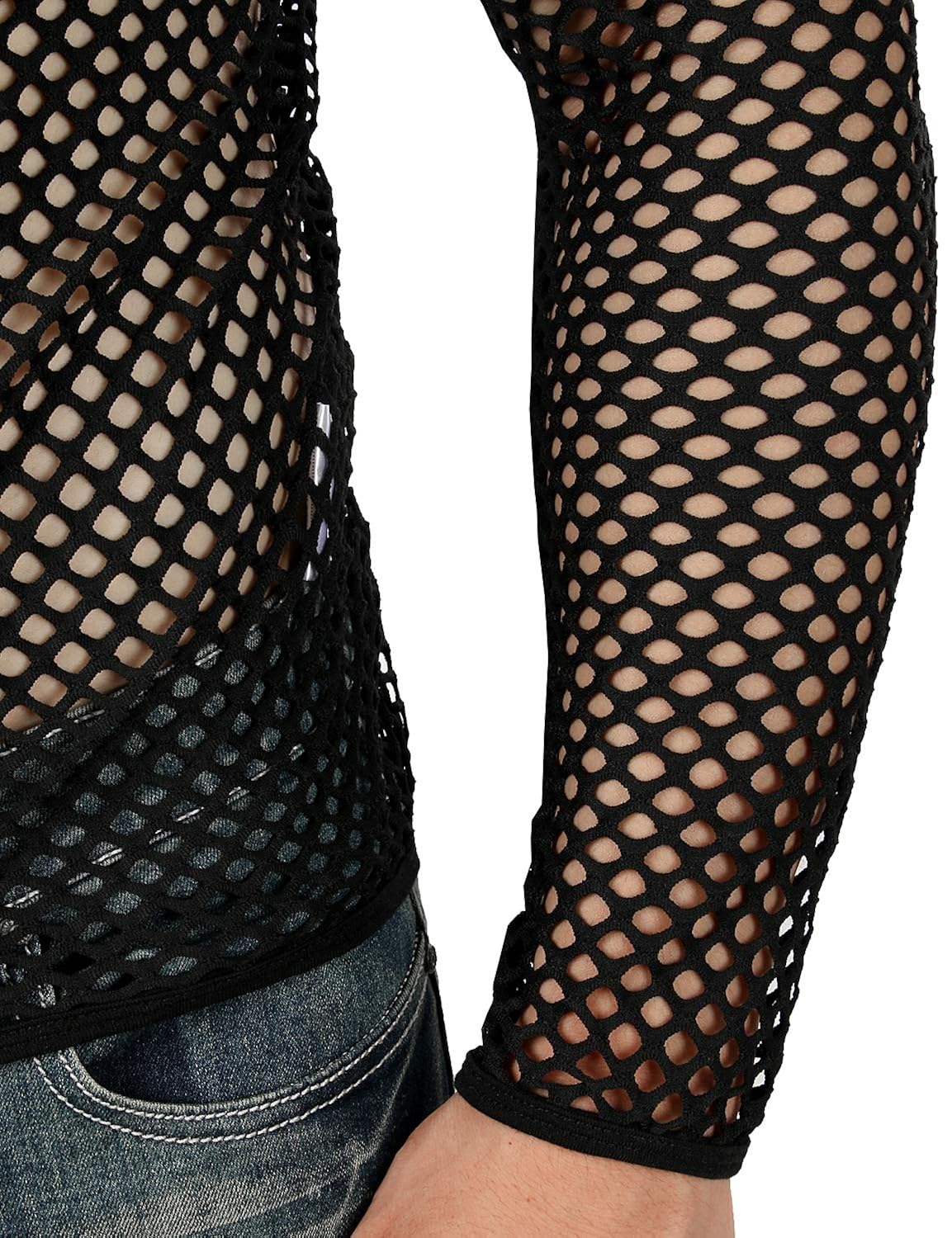 JOGAL Herren Muskel Transparent Shirts Langarm Netz Unterhemd