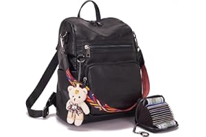 Qiyuer Women's Fashion PU Leather Backpack Purse for Women Designer Ladies Travel Convertible Shoulder Bag Black