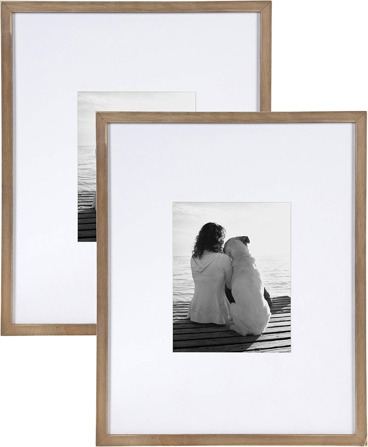 Amazon Prime Day Deals - DesignOvation Gallery 16x20 matted to 8x10 Wood Picture Frame, Set of 2, Rustic Brown, 2 Count