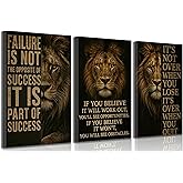 3Pcs Inspirational Lion Office Canvas Wall Art Inspiring Motivational Quotes Animal Painting Picture Wall Decor Poster Print Artwork for Bedroom Man Cave Study Home Decoration