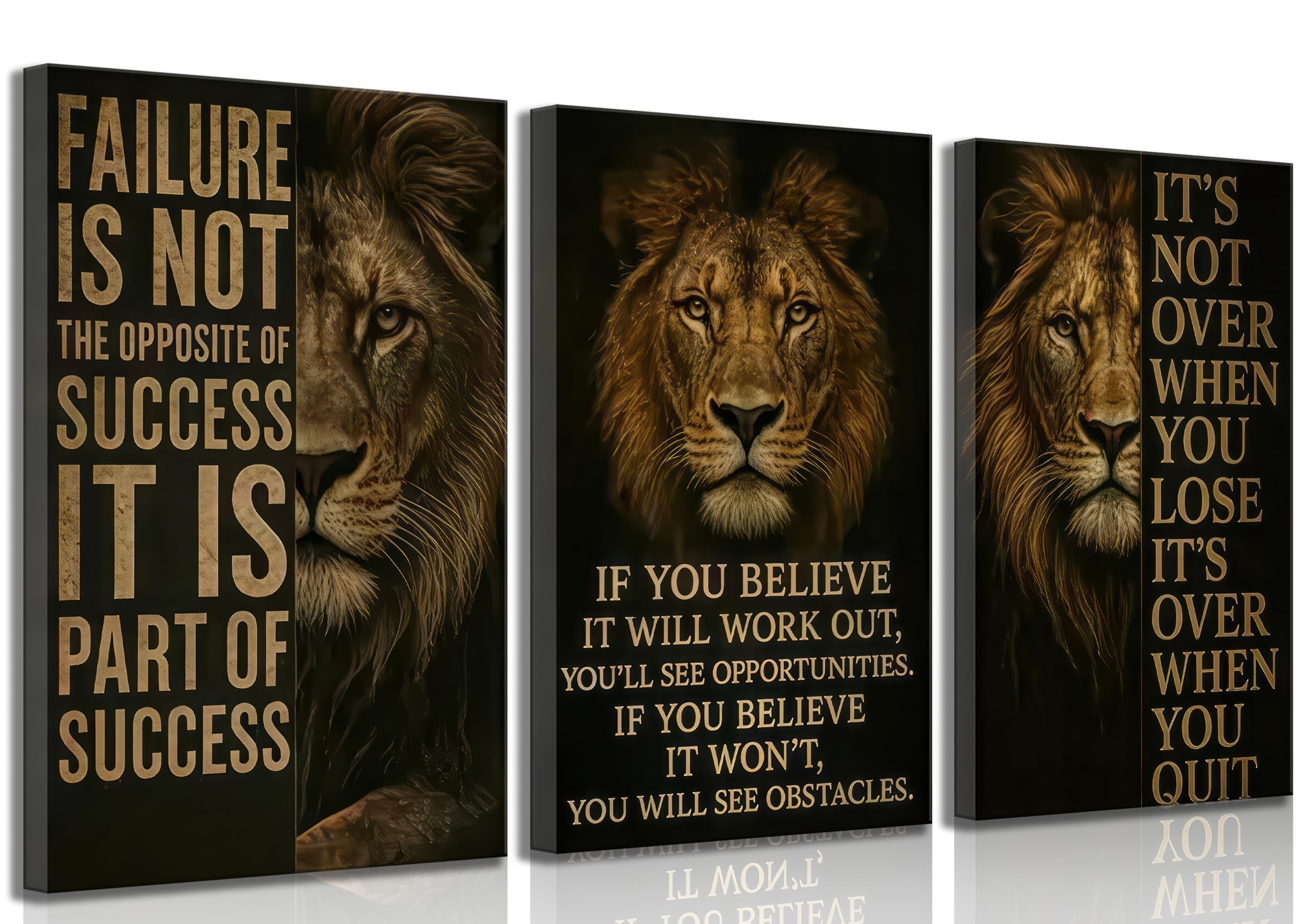 Photo 1 of *Missing Parts - See Clerk Notes*
3Pcs Inspirational Lion Office Canvas Wall Art Inspiring Motivational Quotes Animal Painting Picture Wall Decor Poster Print Artwork for Bedroom Man Cave Study Home Decoration