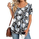 Anymeet 2026 Women's Spring Summer Tunic Tops Short Sleeve Casual Tshirt for Leggings Pleated Blouses