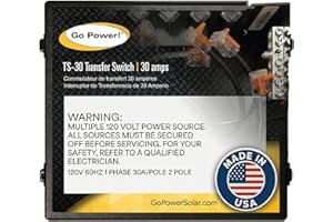 Go Power! TS-30 30 Amp Automatic Transfer Switch, Dual Source Compatibility, Generator Delay Switch, Easy Installation, Compact Design, Black