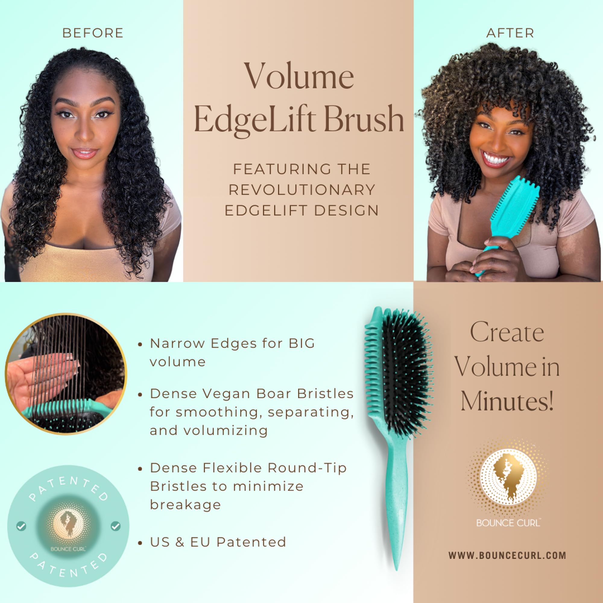 Bounce Curl Volume EdgeLift Brush, 5-in-1 Tool for Volumized Waves, Curls & Coils - Teal
