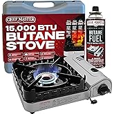 Chef Master 15,000 BTU Butane Portable Camp Stove | Double Wind-Guard Portable Stove Burner w/Piezo Click Ignition for Emerge