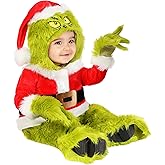 Infant Dr. Seuss Grinch Santa Claus Halloween Costume - Baby Grinch Hooded Jumpsuit, Attached Mitts & Shoe Covers