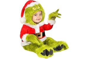 FUN COSTUMES Infant Dr. Seuss Grinch Santa Claus Halloween Costume - Baby Grinch Hooded Jumpsuit, Attached Mitts & Shoe Covers