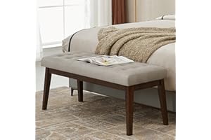 Befurtori Velvet Wood Upholstered Bench, Bedroom Bench End of Bed, Padded Bench for Living Room Entryway, Dining Bench with Solid Wood Legs and Button-Tufted(Gray)