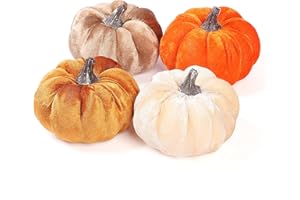 DuHouse 4PCS Artificial Velvet Pumpkins – Small Faux Pumpkins for Fall Decor, Thanksgiving, Halloween, Harvest, Home Party, Table Centerpiece