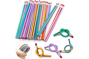 Qyyiguf 40 Pcs 7 Inch Flexible Pencils,Soft Novelty Pencil,Multi Colored Striped Soft Pencil with Eraser for Kids Gift