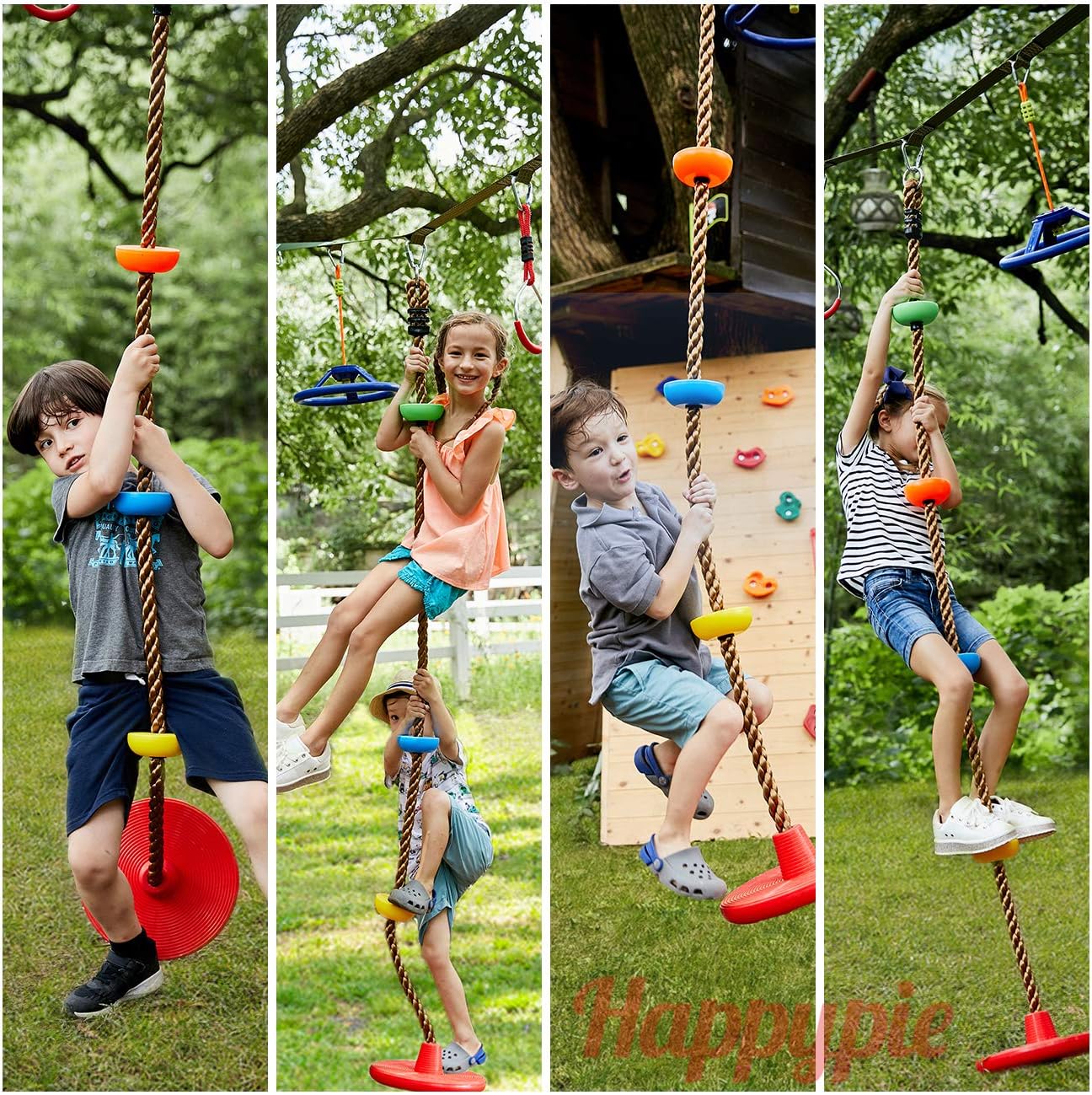 HAPPY PIE PLAY&ADVENTURE Kids Four Knotted Platforms Climbing Rope for Playground Sets / Tree House Exercise Toy (Multicolor, Red Base): Sports & Outdoors