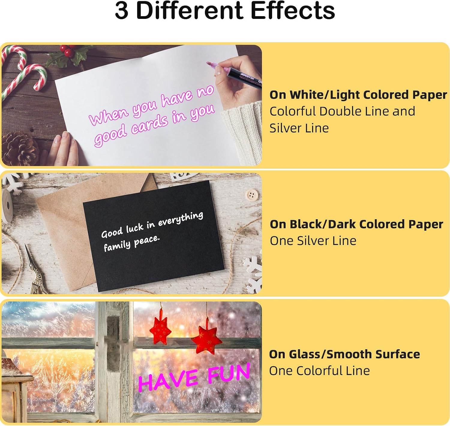 Double Line Outline Pens 12 Colours Shimmer Metallic Markers Glitter Pens for Painting DIY Art Craft Scrap Booking Posters Doodle Dazzle Writing Drawing Pen for Birthday Greeting Festival Gift Card - Image 5