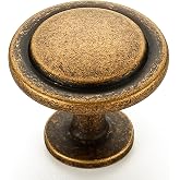 Ravinte Antique Brass Round Cabinet Knobs,Zinc Pulls,1-1/4 Inch,30 Pack | Solid Zinc Alloy, Single Hole, Screws Included, Drawer Pulls, Kitchen Cabinet Hardware, for Dresser Drawers Cupboard
