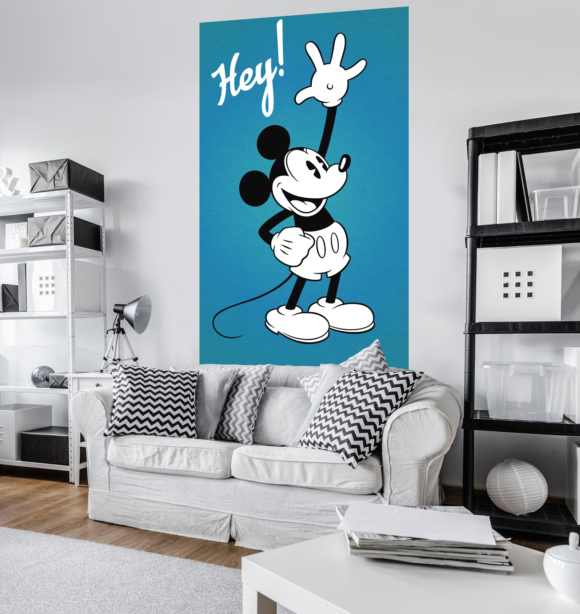 Komar VD-053 Disney Fleece Photo Hey 120 x 200 cm Wall Decoration Retro Comic Mickey 90 Room Children's Wallpaper VD-054 Blue/Black/White Mural Poster