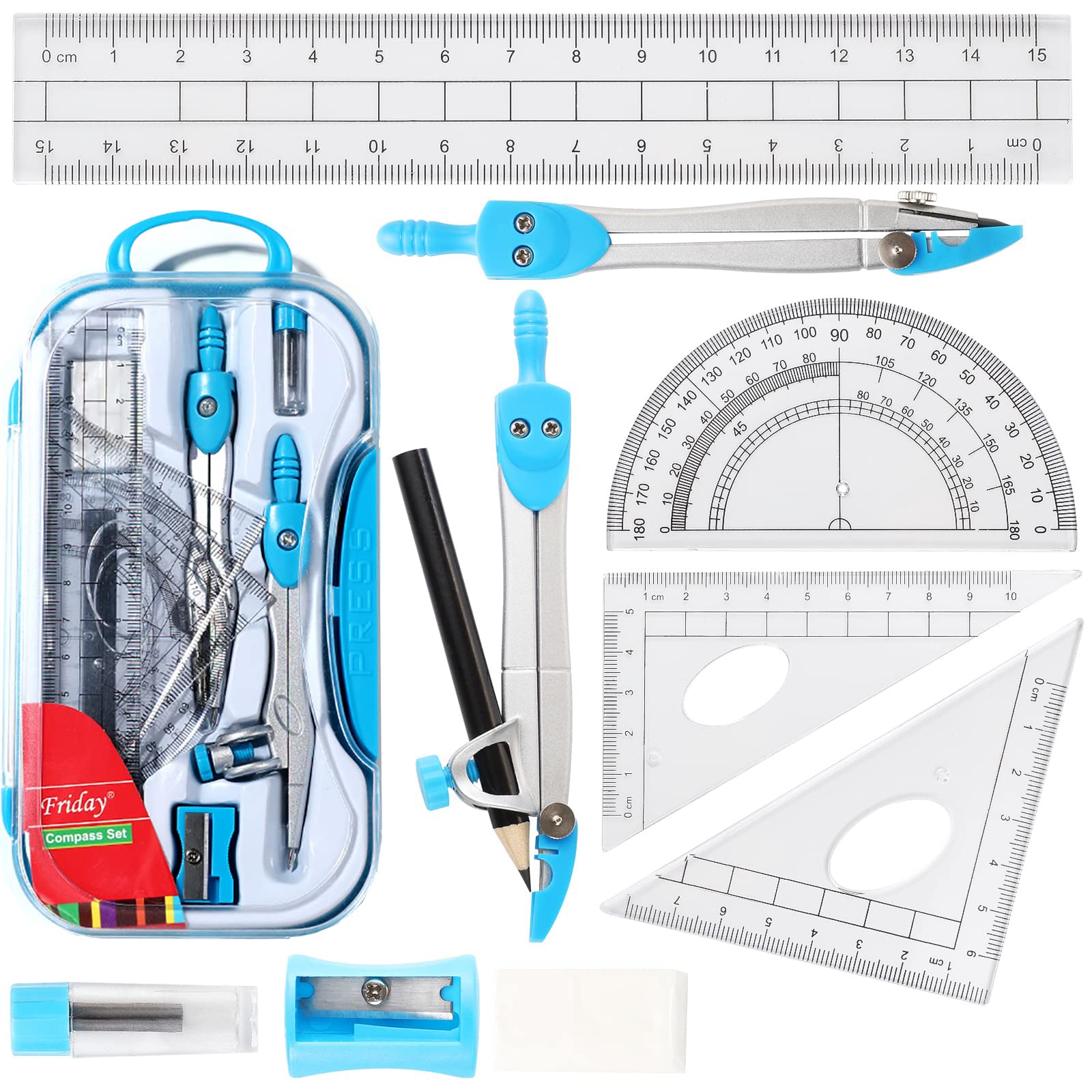Maths Set,10 Pcs Geometry Set Maths Kit for Maths Learning Home Schooling