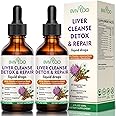 2 Pack Liver Health Liquid Drops - 2000mg Milk Thistle, Dandelion Root, Artichoke, Silymarin Extract, & Turmeric Herbs - Vegan, Non-GMO - 4 Fl Oz (120ml)