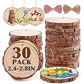 30 Pack Wood Slices for Crafts,2.4-2.8In Unfinished Natural Wood Rounds with Tree Bark.Wood Circles Predrilled with Hole and 20m Rope for Centerpiece Table Decorations,Christmas Ornaments,DIY Gifts