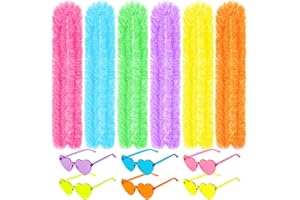 Ynhso 12PCS Feather Boas Party Pack with 6 Artificial Feather Boas 6.6ft and 6 Heart Sunglasses for Birthday Christmas Party