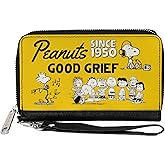 Buckle-Down Peanuts Wallet, Zip Around, Peanuts Gang Since 1950 Good Grief Group Pose Yellow Black, Vegan Leather