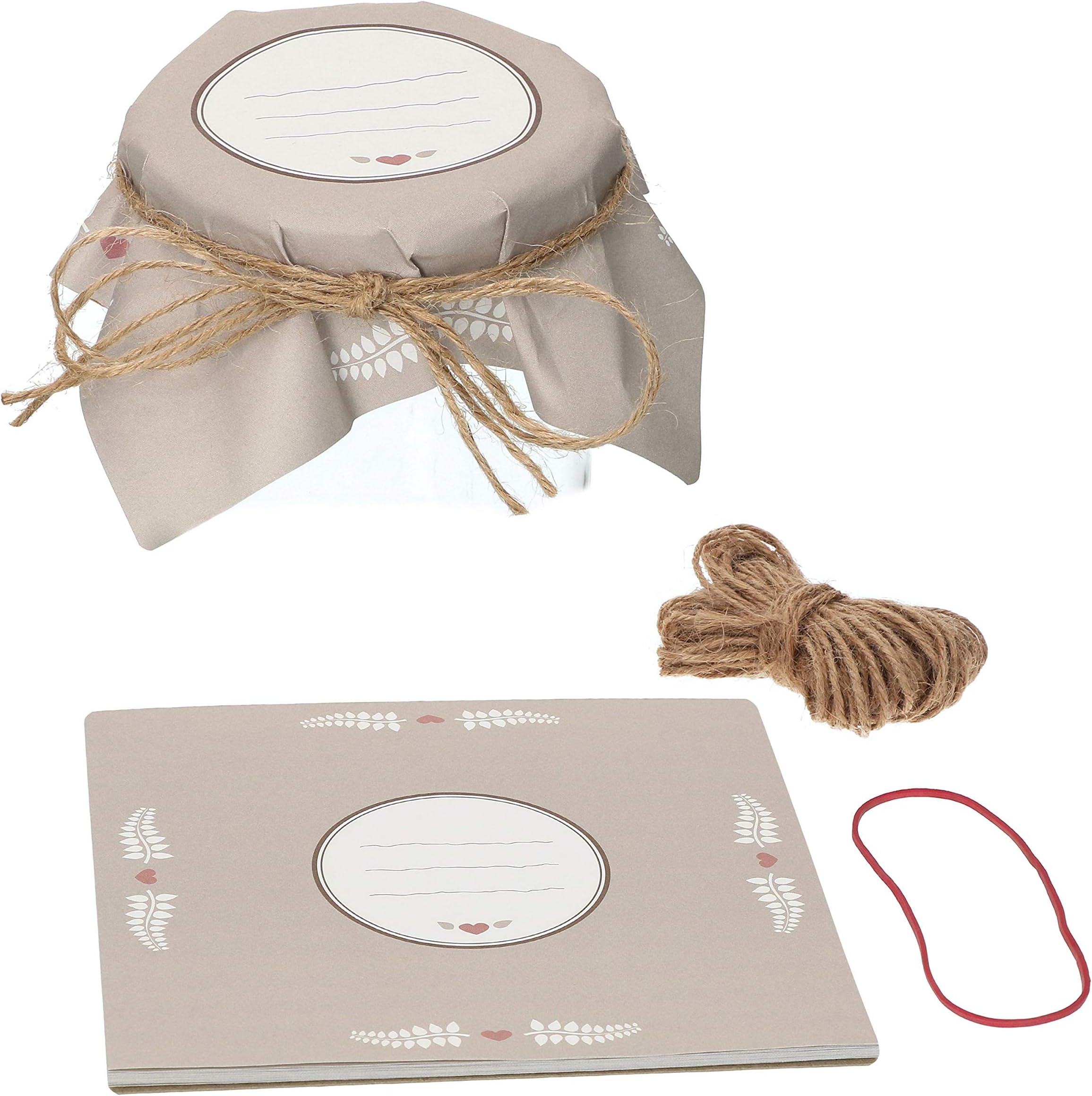 MamboCat Jam Jar Doily for Labelling: 25 Sheets for Jam Jars + 10 m Natural Sisal String + 1 Adjusting Rubber Band Tear Block Gift Packaging