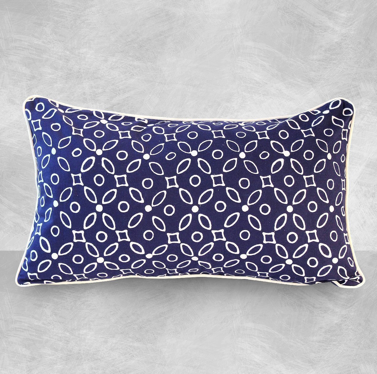"Indigo Kawung" Batik Pillow, Indigo Lumbar Pillow, Indigo