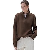 SUUKSESS Women Cashmere Blend Oversized Quarter Zip Pullover Sweater Long Sleeve Collared Ribbed Knit Jumper Tops