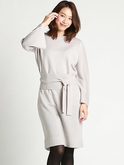 Amazon ロートレアモン Lautreamont フレア袖サッシュベルトニットワンピース 11号 40 グレー ライト グレー ワンピース チュニック 通販