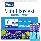 VitalHarvest Endure 24 Sticks Electrolytes Powder Packets 7 Flavors Sugar Free Hydration Packets Liquid Daily IV Drink Mix, Low Sodium, Grape