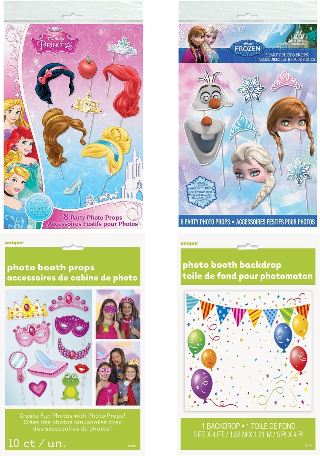 Princess Photo Booth Props, 26 PC Bundle Set, With Backdrop for DIY Princess Themed Party