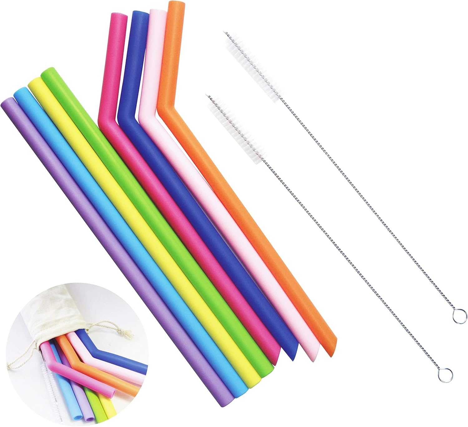 Reusable Straws,8 Smoothie and Juice Straws with 2 Cleaning Brushes,BPA