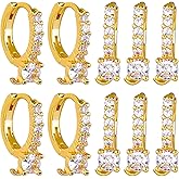 BEEFLYING 10PCS 18K Real Gold Plated Cubic Zirconia Hoop Earrings Ear Hooks Component Findings with Dangle Loops for DIY Jewelry Making Crafts
