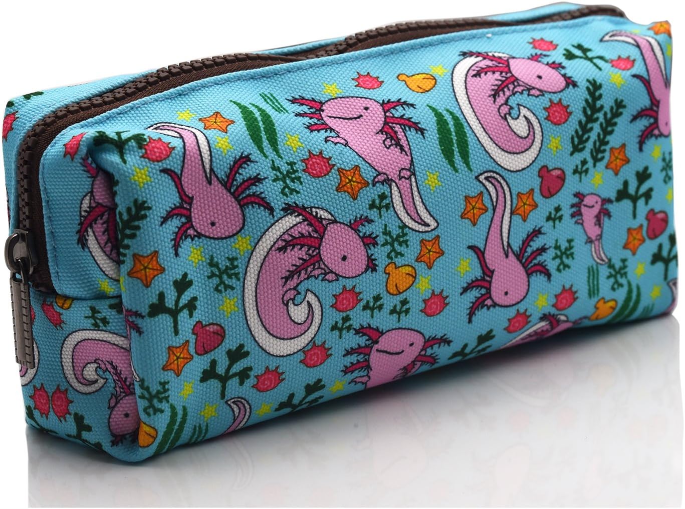 LParkin Axolotl Students Canvas Pencil Case Pen Bag Pouch Stationary Case Makeup Cosmetic Bag, Blue, 7 .5x3.5x2.25 - Image 3