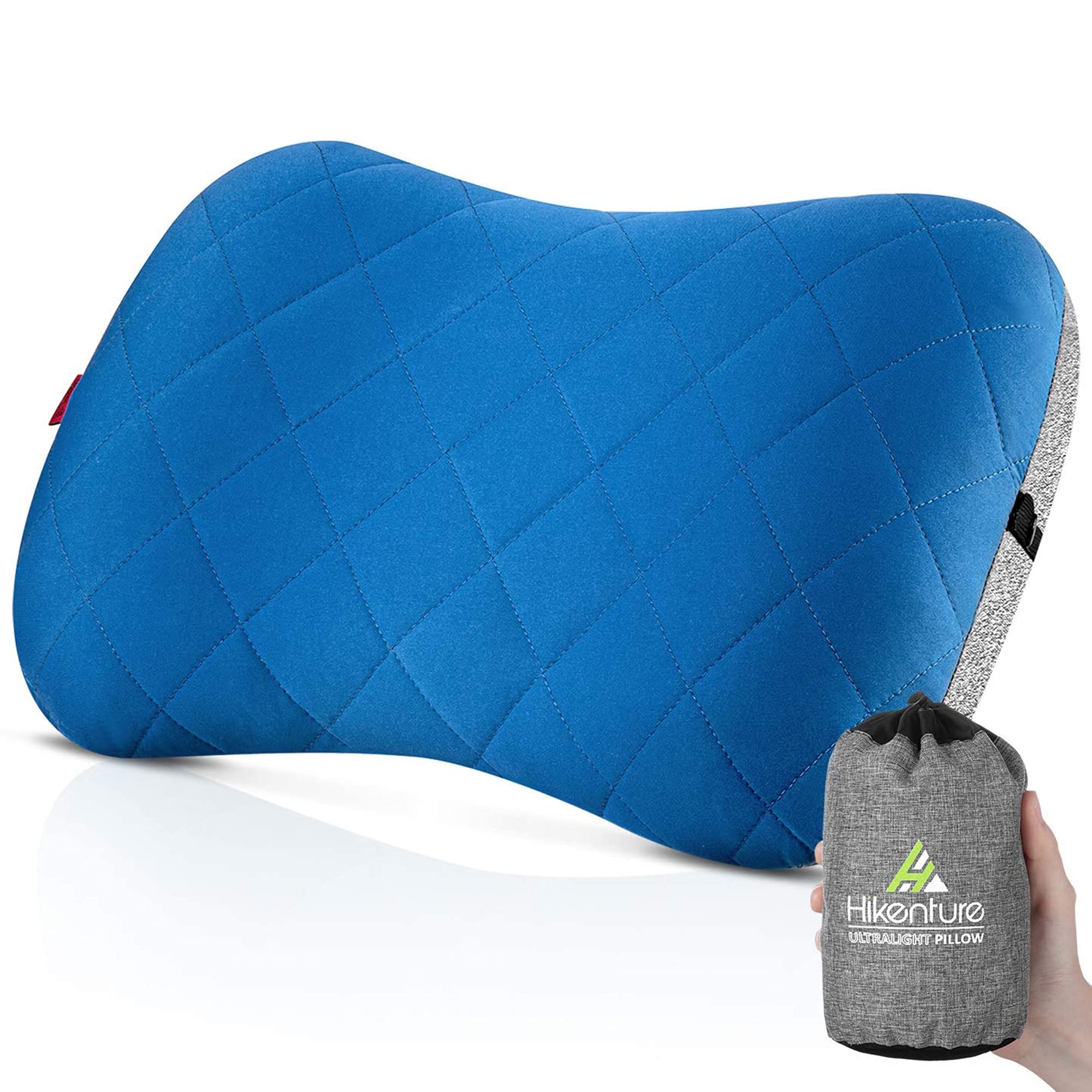 HIKENTURE Camping Pillow with Removable Cover - Ultralight Inflatable Pillow for Hiking,Backpacking, Upgrade Comfortable Ergonomic Air Pillow for Neck Support, Soft Travel Pillow in Car,Beach,Office