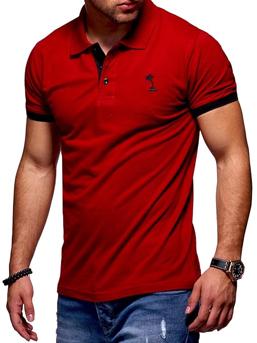behype. Herren Kurzarm Basic Kontrast Polo-Shirt 20-0337