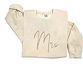 Regamor Custom Embroidered Matching Couple Sweatshirt Mrs and Mr Sweatshirt for Women on Sleeve Christmas Valentine Day 139