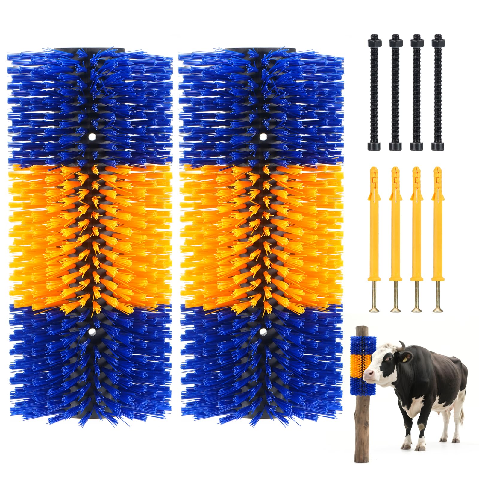 Photo 1 of Uross Livestock Scratching Brush 2PCS- Goat Horse Cow Scratching Post for Grooming, 17" x 7.9" Horse Cow Cattle Goat scratcher Brush with 8 Screws for Back Itch Relief & Keep Cleaning, Darkblue&Yellow