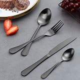 BEWOS 16 Piece Matt Black Stainless Steel Flatware Set Service for 4 view 6