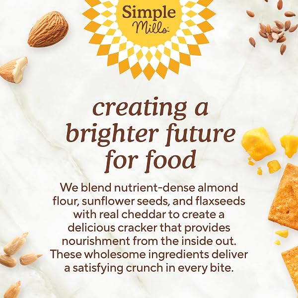 SIMPLE MILLS FARMHOUSE CHEDDAR ALMOND FLOUR CRACKERS, GLUTEN FREE CRACKERS MADE WITH REAL CHEESE AND WHOLESOME BLEND OF ALMONDS, SUNFLOWER SEEDS, AND FLAXSEEDS, FAMILY SIZE, 1 PACK, 7 OZ