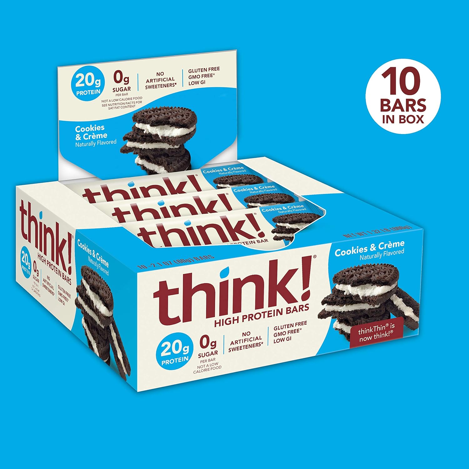 think! Protein Bars, High Protein Snacks, Gluten Free, Kosher Friendly, Cookies and Crème, Nutrition Bars, 2.1 Oz per Bar - Image 5