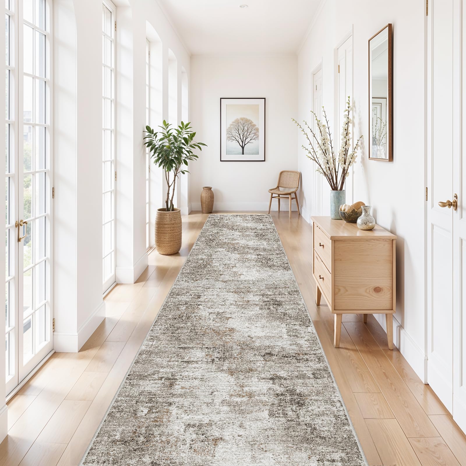 3x15 ft long hallway runner rug - non-slip washable kitchen runner rug with rubber backing | modern