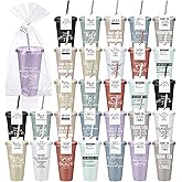 Skylety 30 Pcs Valentine Galentine Employee Appreciation Gift Bulk 24 oz Plastic Tumbler Cup with Lids Straws Thank You Cup Bulk for Coworker Team Teacher Nurse Volunteer(Respect,Dark Colors)