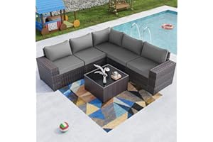 Kullavik 6PCS Outdoor Patio Furniture Set PE Wicker Rattan Sectional Sofa Patio Conversation Sets,Grey