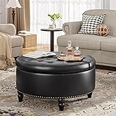 FiveWillowise 30 Inch Round Storage Ottoman,Modern Button Tufted Coffee Table with Lift Top,Large Round Ottoman Upholstered F