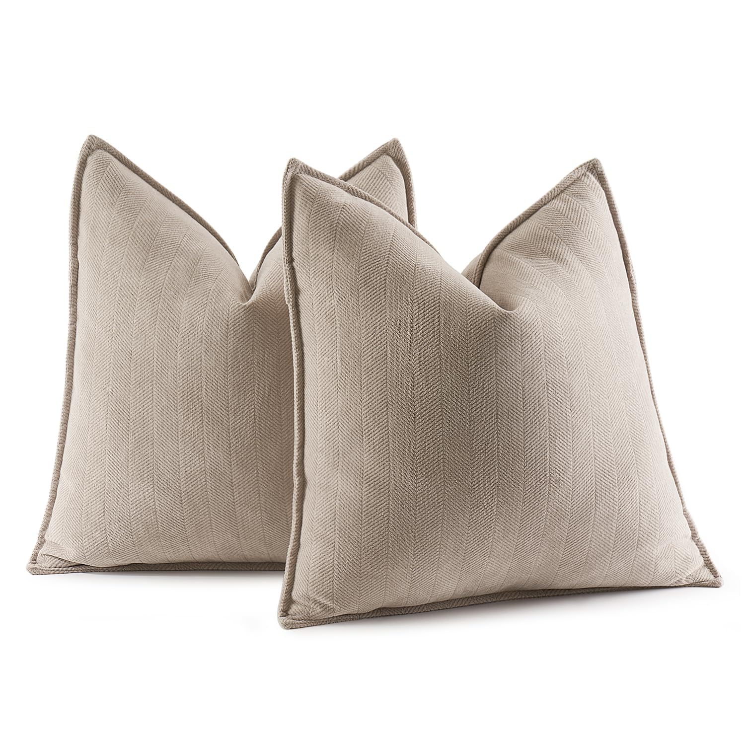 Pack of Beige Decorative Pillow Covers 20x20 Inch Soft Chenille