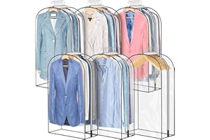 SHENEHSMP 10" Gusseted All Clear Garment Bags, 40" Suit Bags for Closet Storage Hanging Clothes, Shirts, Coats, Dresses, 6 Packs