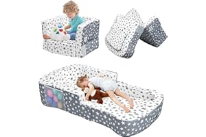 ANGELBECKE Toddler Travel Bed, Portable Toddler Bed & Chair 2-in-1 – Convertible Travel Crib with Storage Pockets, Built-waterproof Oxford Cloth, Easy,Washable Covers,Soft Dutch Velvet (Stars Pattern)