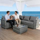 Panana 5 Seater Rattan Garden Corner Sofa Set with Coffee Table Grey view 2