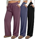 Neer 3 Pack Women's Plus Size Sweatpants Wide Leg High Waist Drawstring Yoga Lounge Joggers Open Bottom Pants with Pockets
